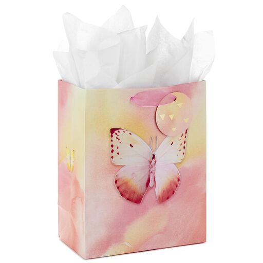 Butterfly on Watercolor Medium Gift Bag With Tissue, 9.6", 