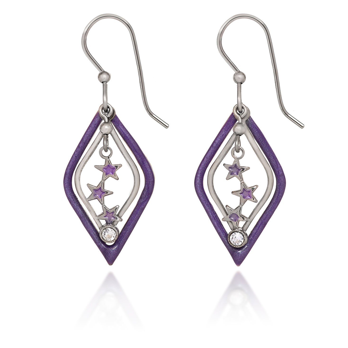Silver Forest Stars Silver and Purple Drop Earrings