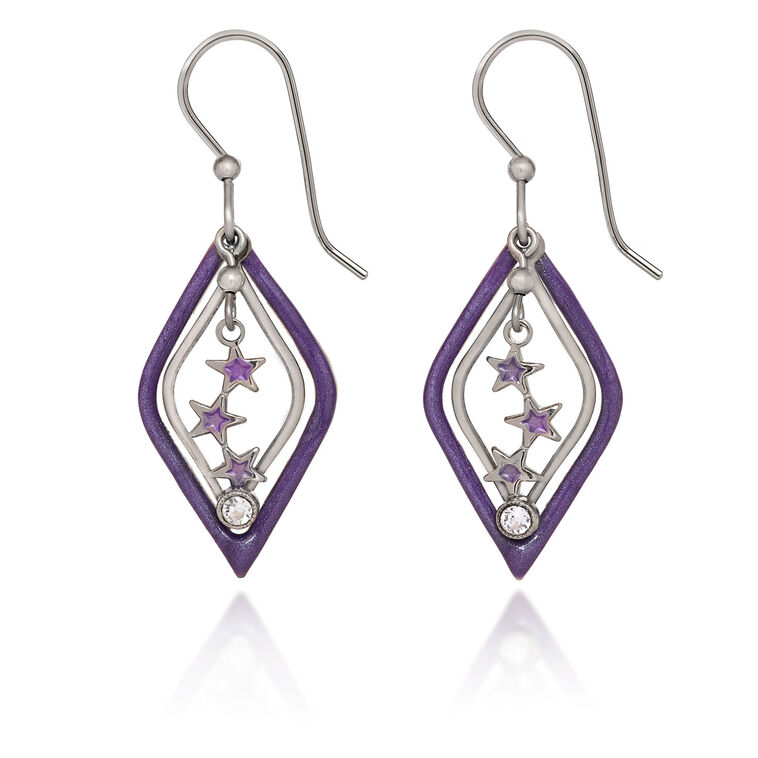 Silver Forest Stars Silver and Purple Drop Earrings
