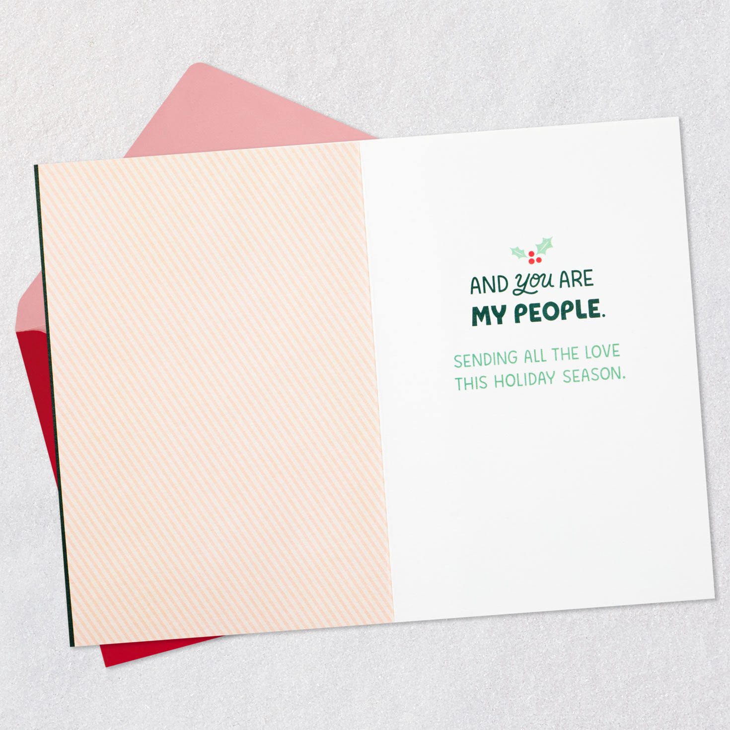 Heart-Shaped Candy Canes and Holly Christmas Card Open Card with Envelope image number 3