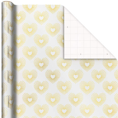 Gold Hearts on White Wrapping Paper, 15 sq. ft., , large