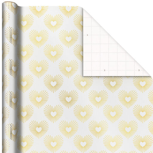 Gold Hearts on White Wrapping Paper, 15 sq. ft., 