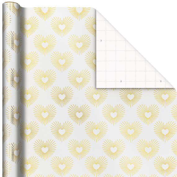 Gold Hearts on White Wrapping Paper, 15 sq. ft.