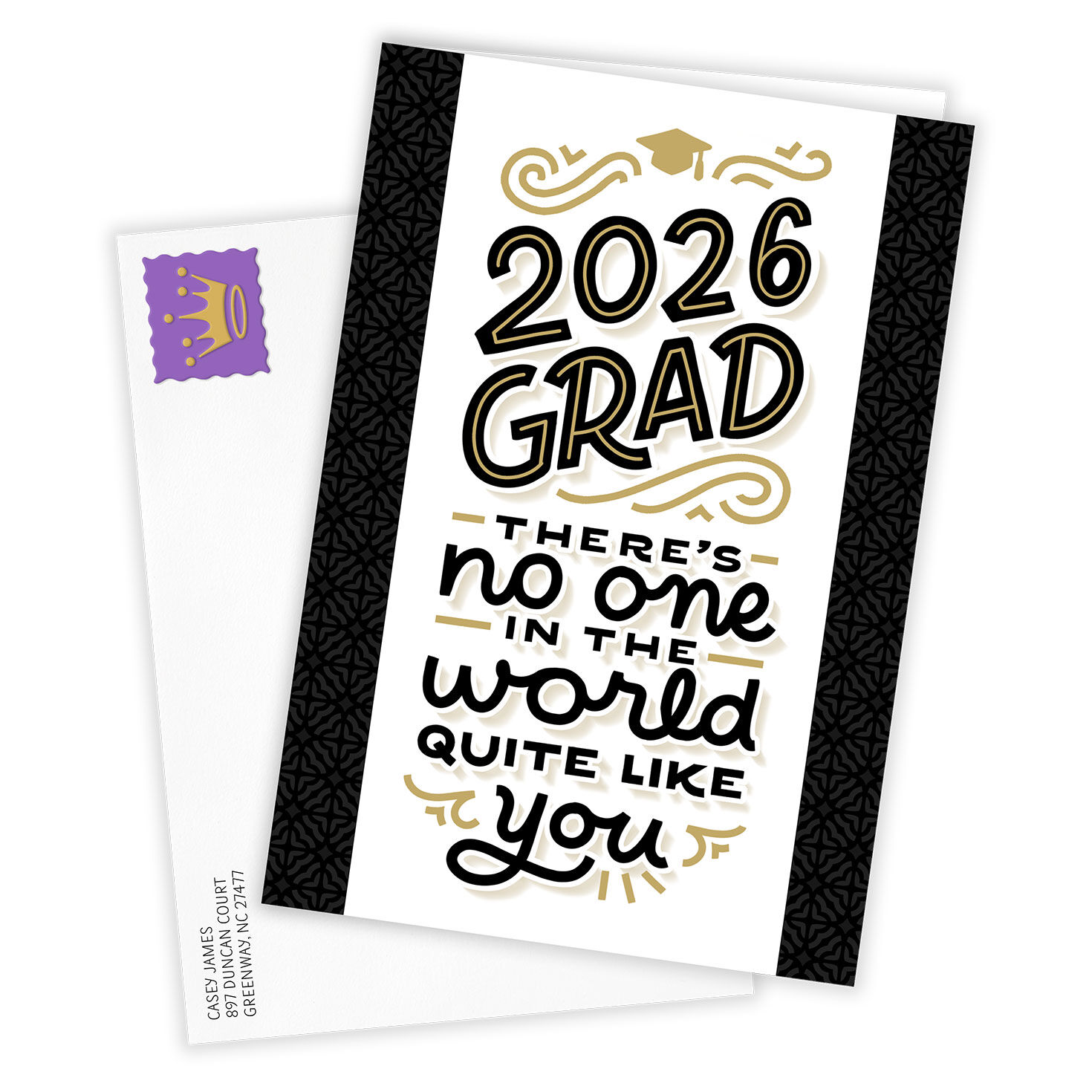 Black and Gold Lettering Personalized Grad Card Card Front with Envelope image number 2