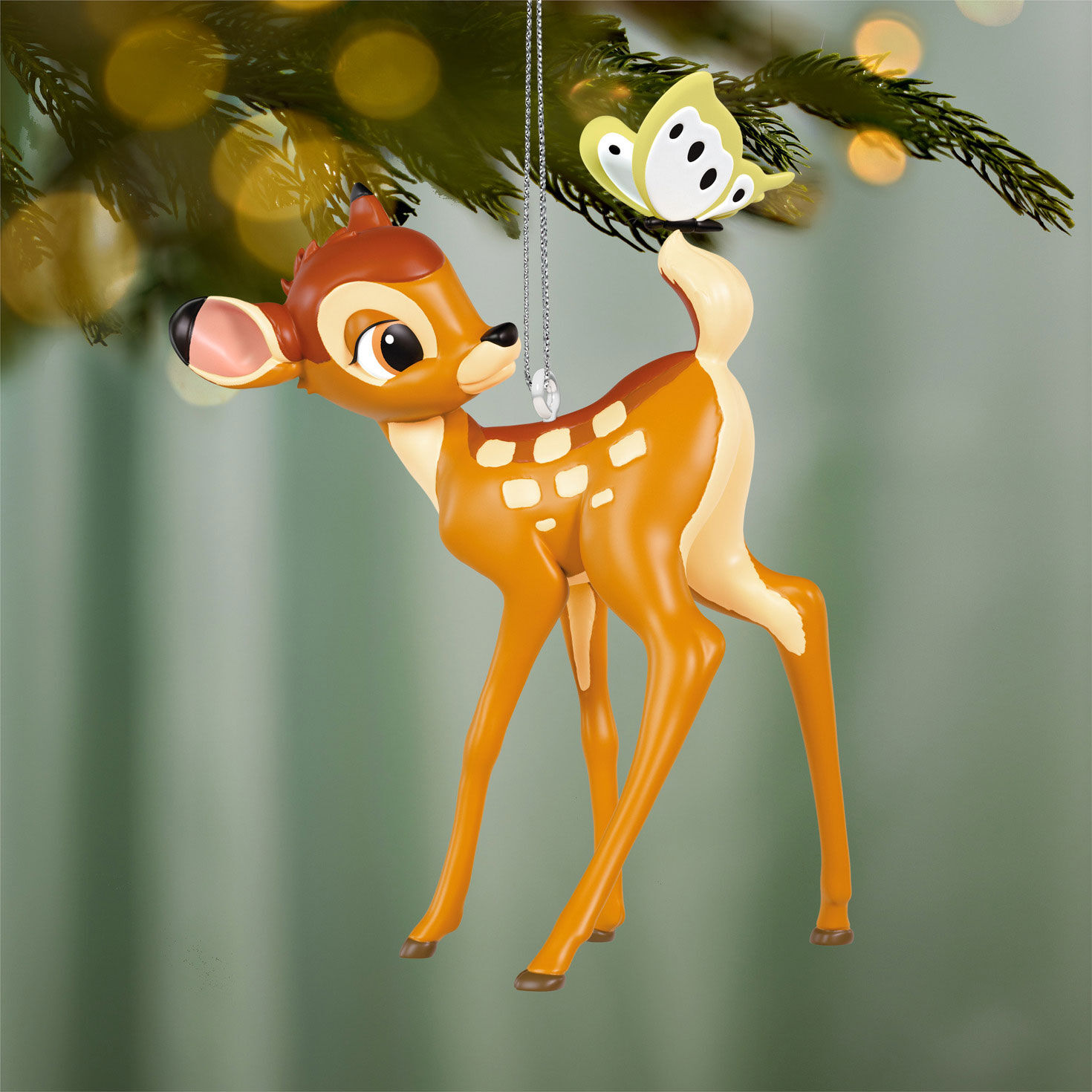 Bambi With Butterfly on Tail Keepsake Ornament Hanging on tree image number 2