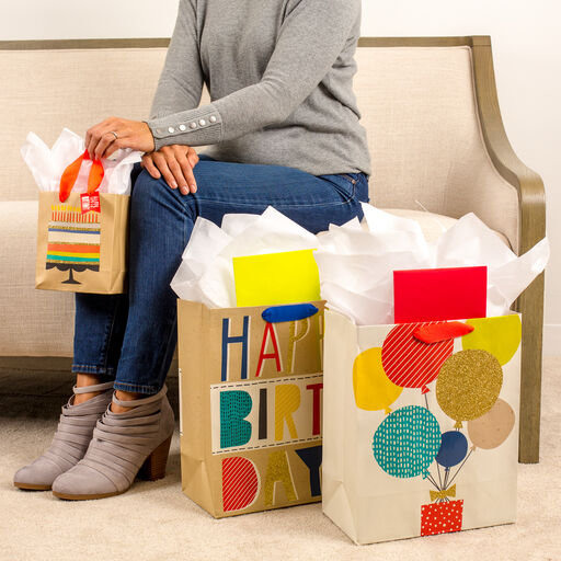 Bold Birthday 3-Pack Assorted Gift Bags With Tissue, 