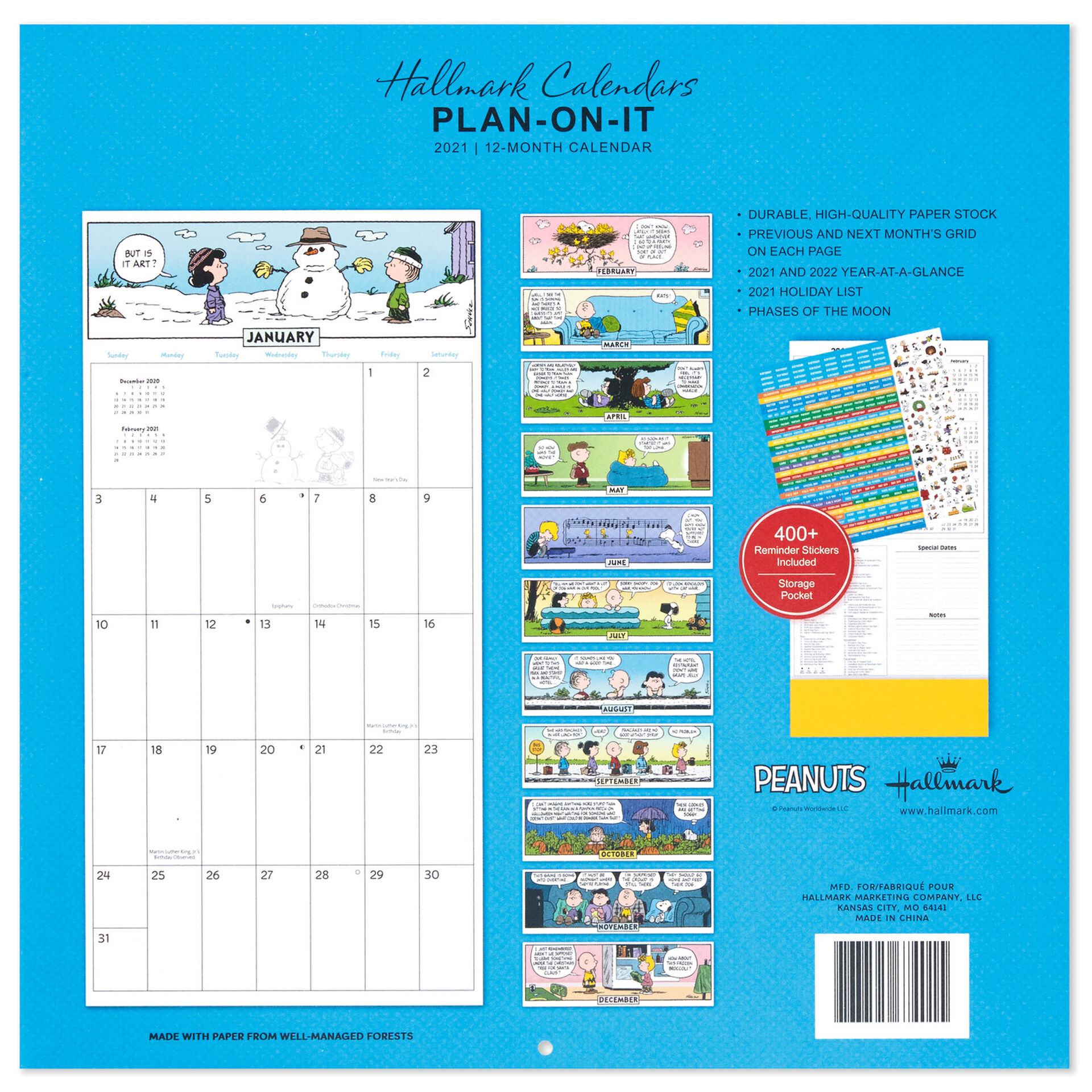 hallmark calendar 2021 Peanuts Large Grid 2021 Wall Calendar With Stickers 12 Month Calendars Planners Hallmark hallmark calendar 2021