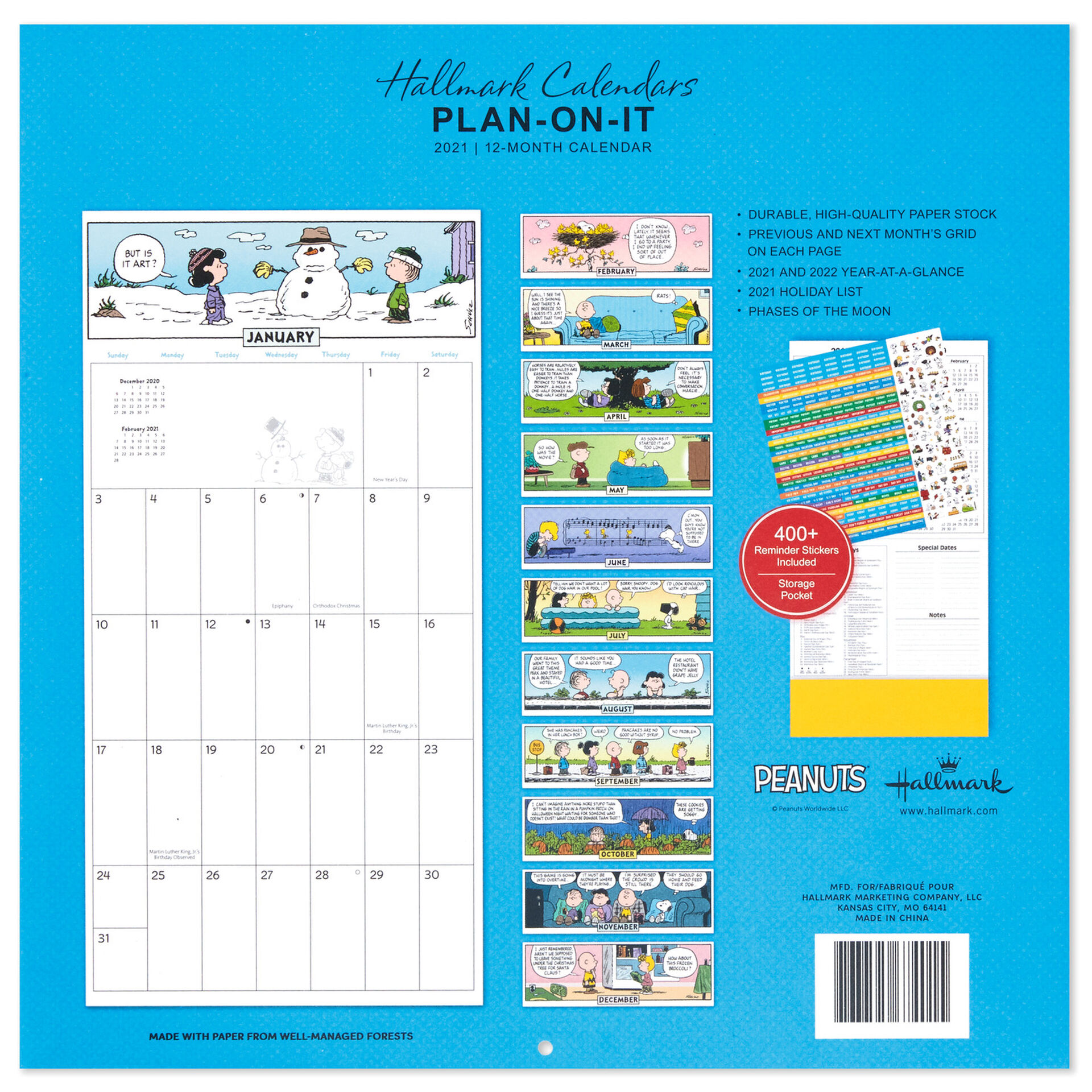 Peanuts Large Grid 2021 Wall Calendar With Stickers 12 Month Calendars Planners Hallmark hallmark holiday calendar 2021
