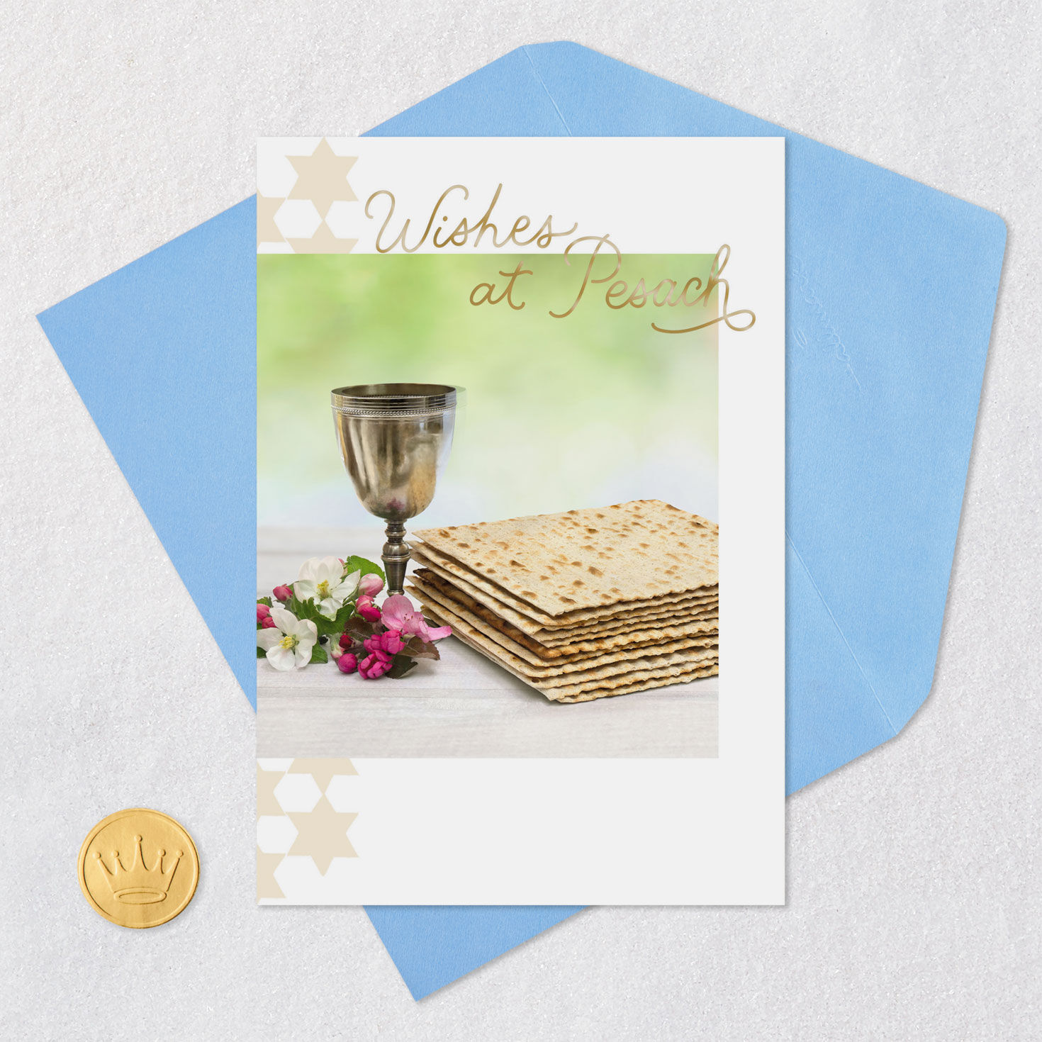 Matzah, Wine and Flowers Passover Card Card Front with Envelope and Gold Seal image number 5