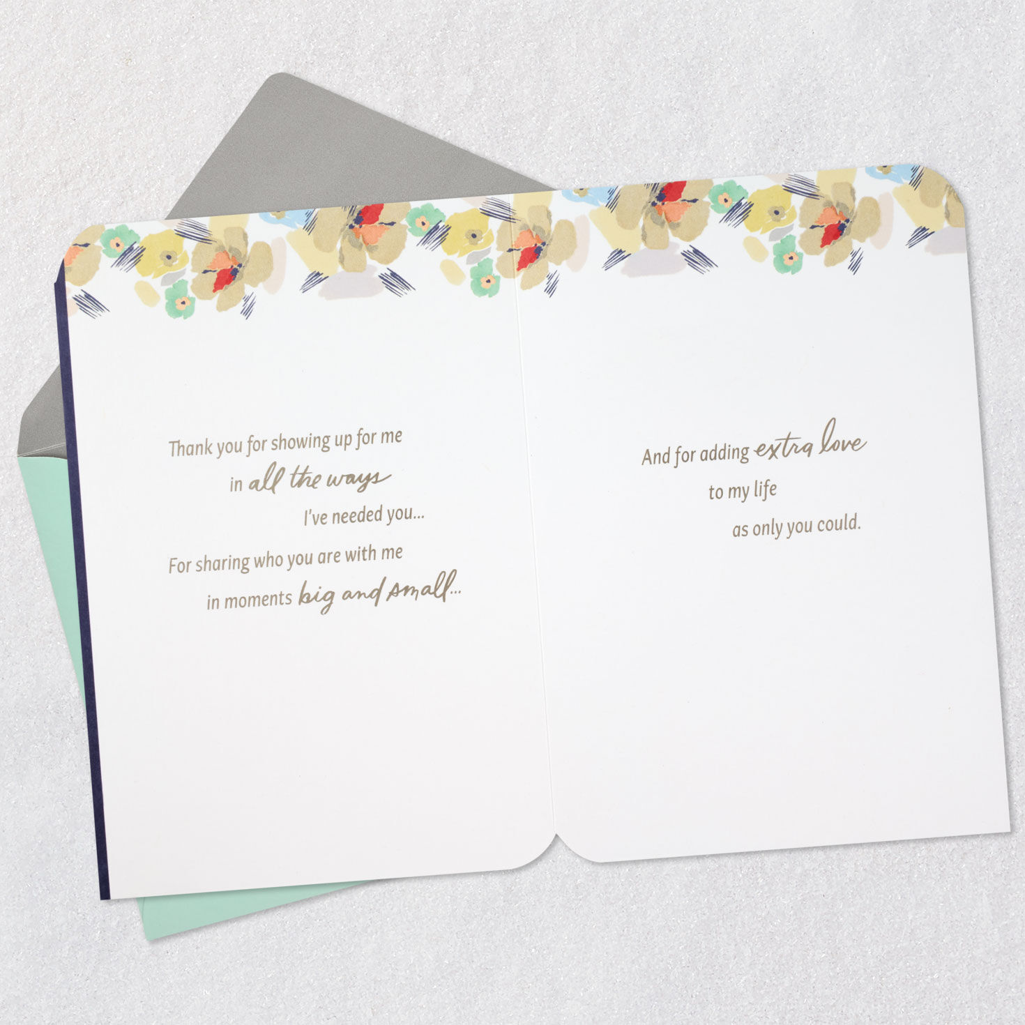 Flowers on Blue Stepmom Birthday Card Open card with envelope image number 4