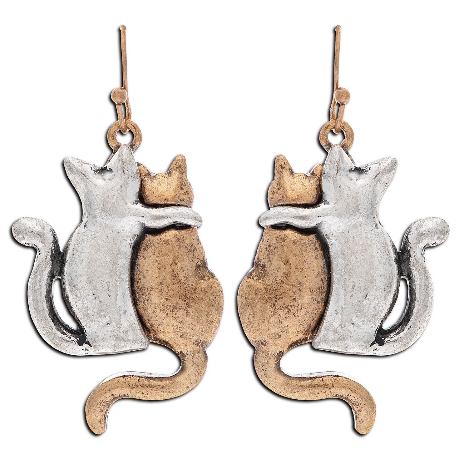 Rain Jewelry Mixed Metal Hugging Cats Drop Earrings