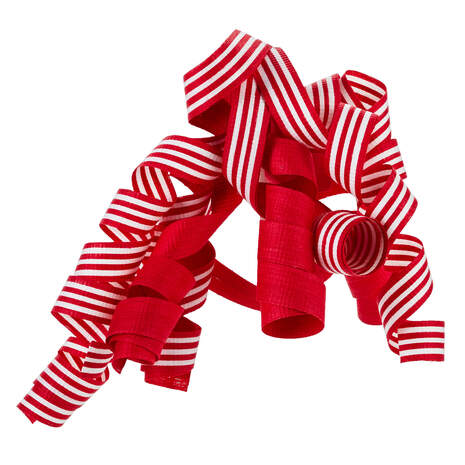 6.5" Red and Peppermint Stripe Curly Ribbon Gift Bow, , large