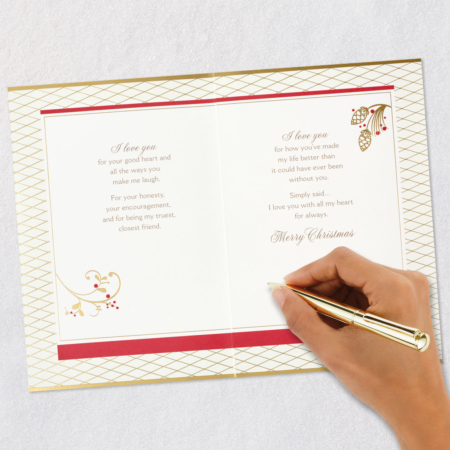 Poinsettia Flower Wreath Wife Christmas Card Signing card image number 8