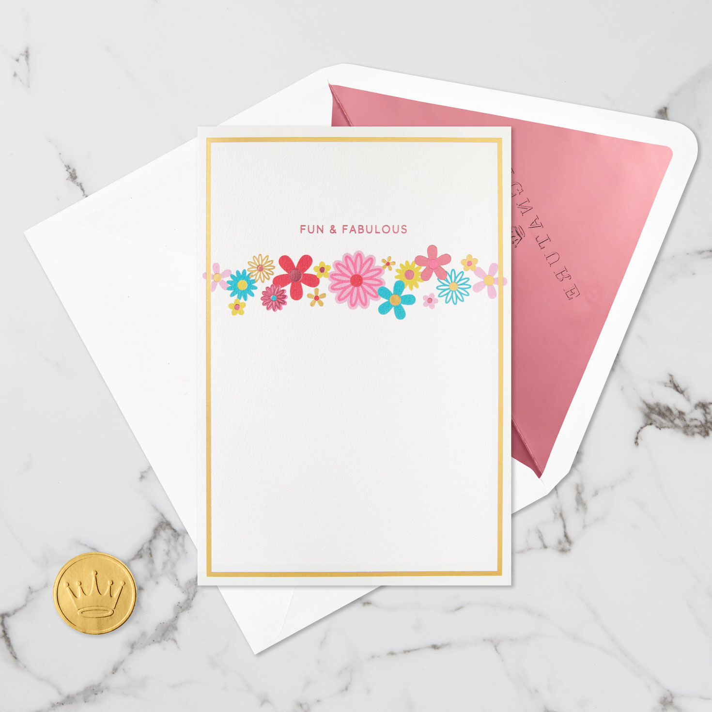 Pink and Blue Flower Roller Skates Pop-Up Card Card Front with Envelope and Gold Seal image number 6