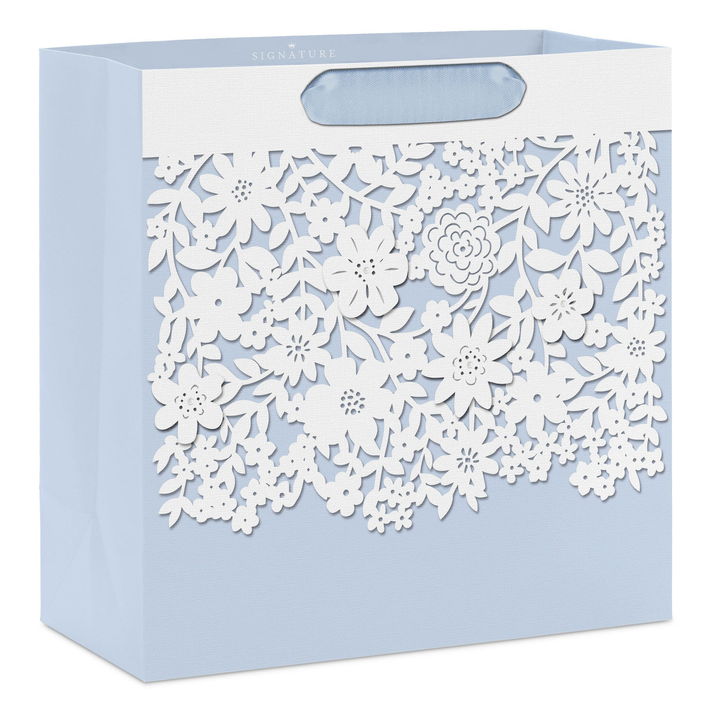10.4" Floral Lace on Periwinkle Large Square Gift Bag