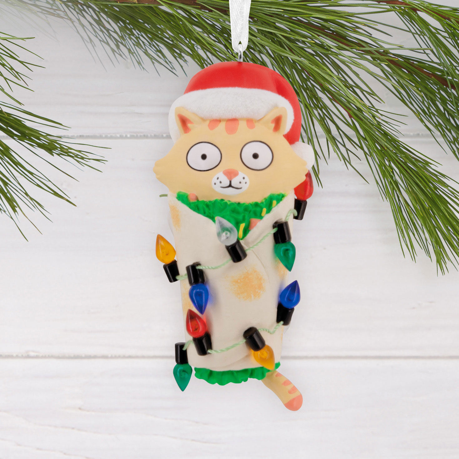 Cat Burrito With Lights Christmas Ornament hanging on tree image number 2