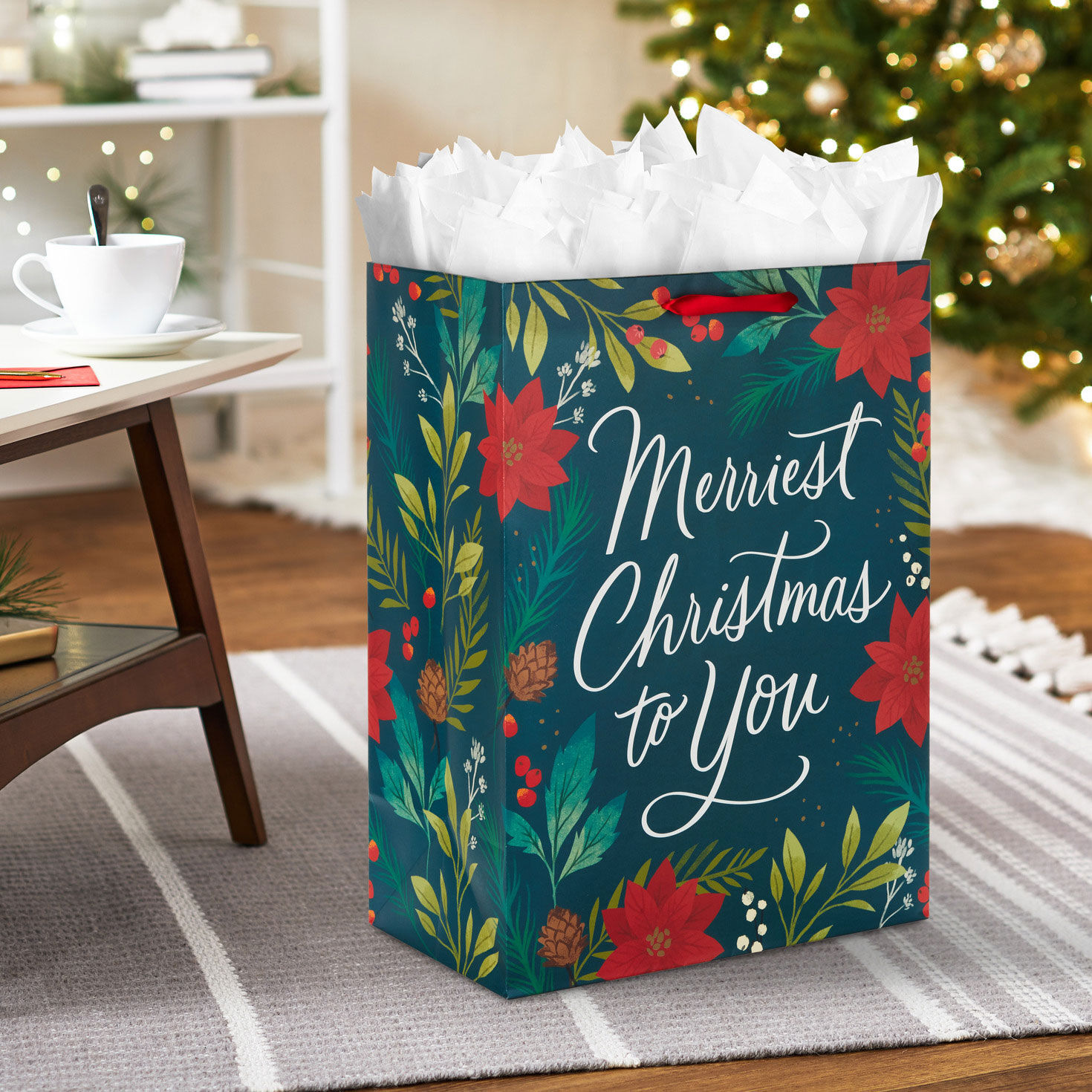 20 Merriest Christmas With Poinsettias Jumbo Gift Bag Gift Bags Hallmark