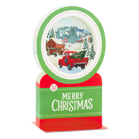 Red Truck Snow Globe Musical 3D Pop-Up Christmas Card With Motion, , large image number 3