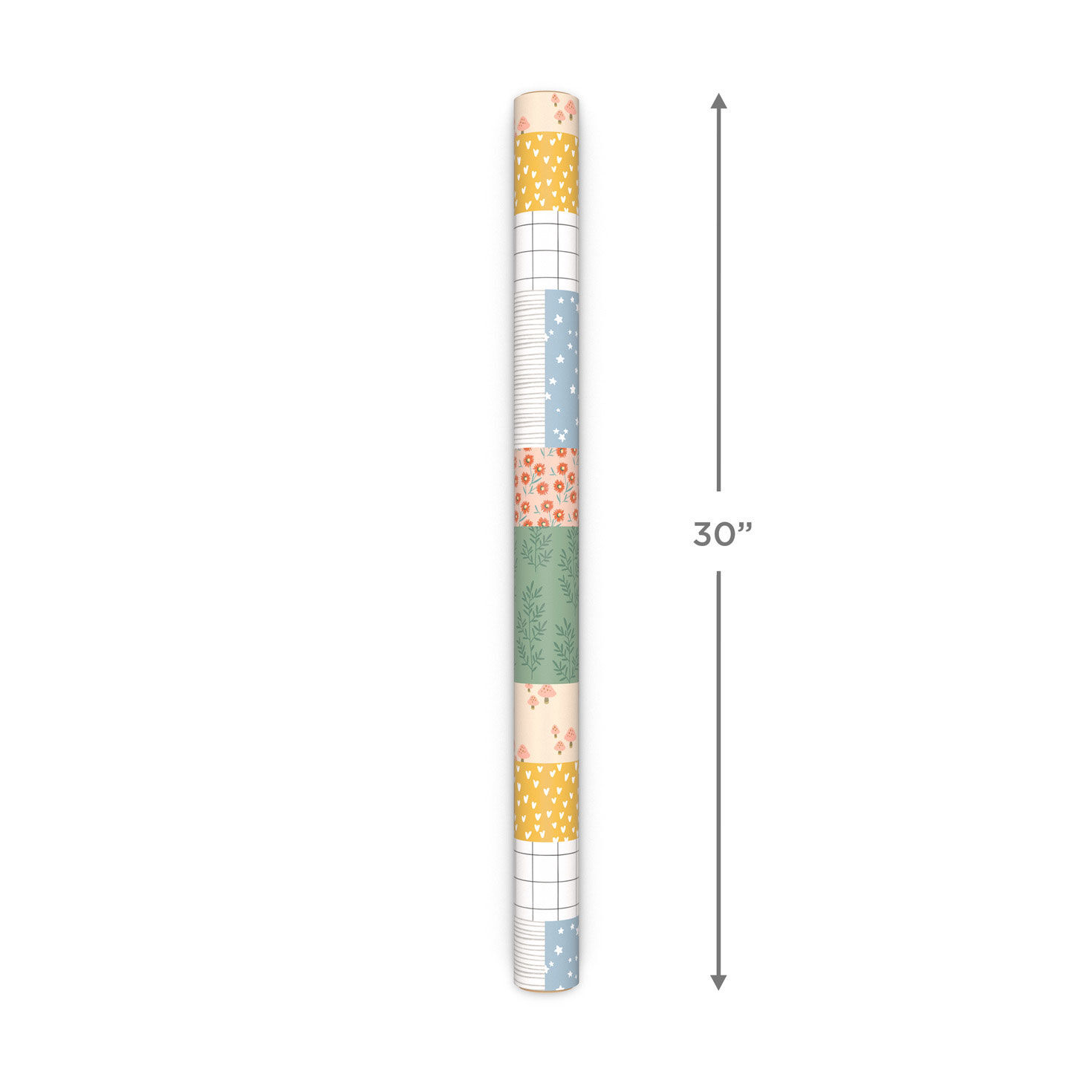 Patchwork Floral/Mini Hearts on Blue Reversible Wrapping Paper, 20 sq. ft., , large image number 5