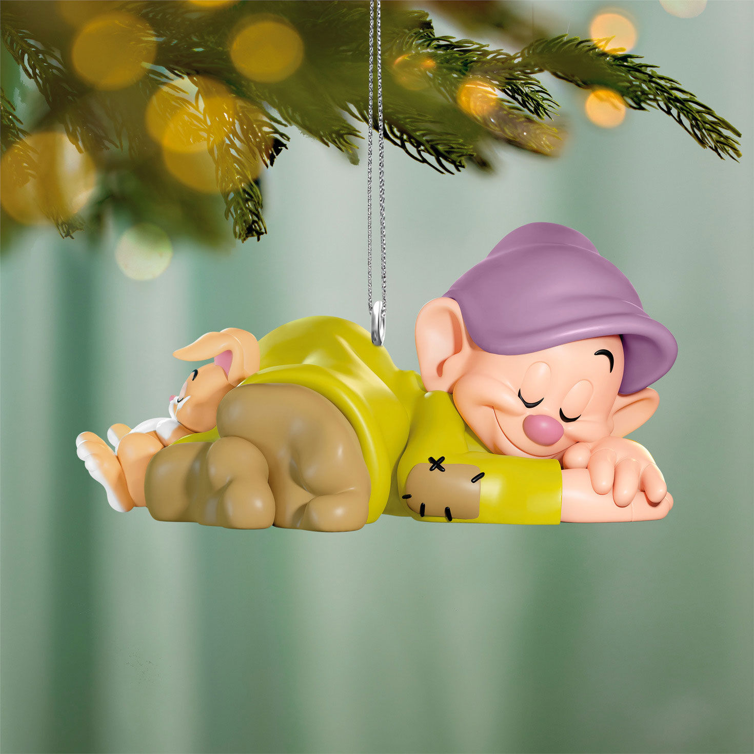 Disney Snow White Dopey Sleeping Keepsake Ornament hanging on tree image number 2