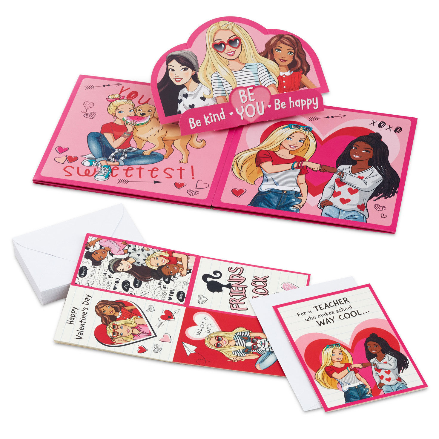 Barbie Be You Kids Classroom Valentines Set With Cards and Mailbox Boxed Cards Hallmark