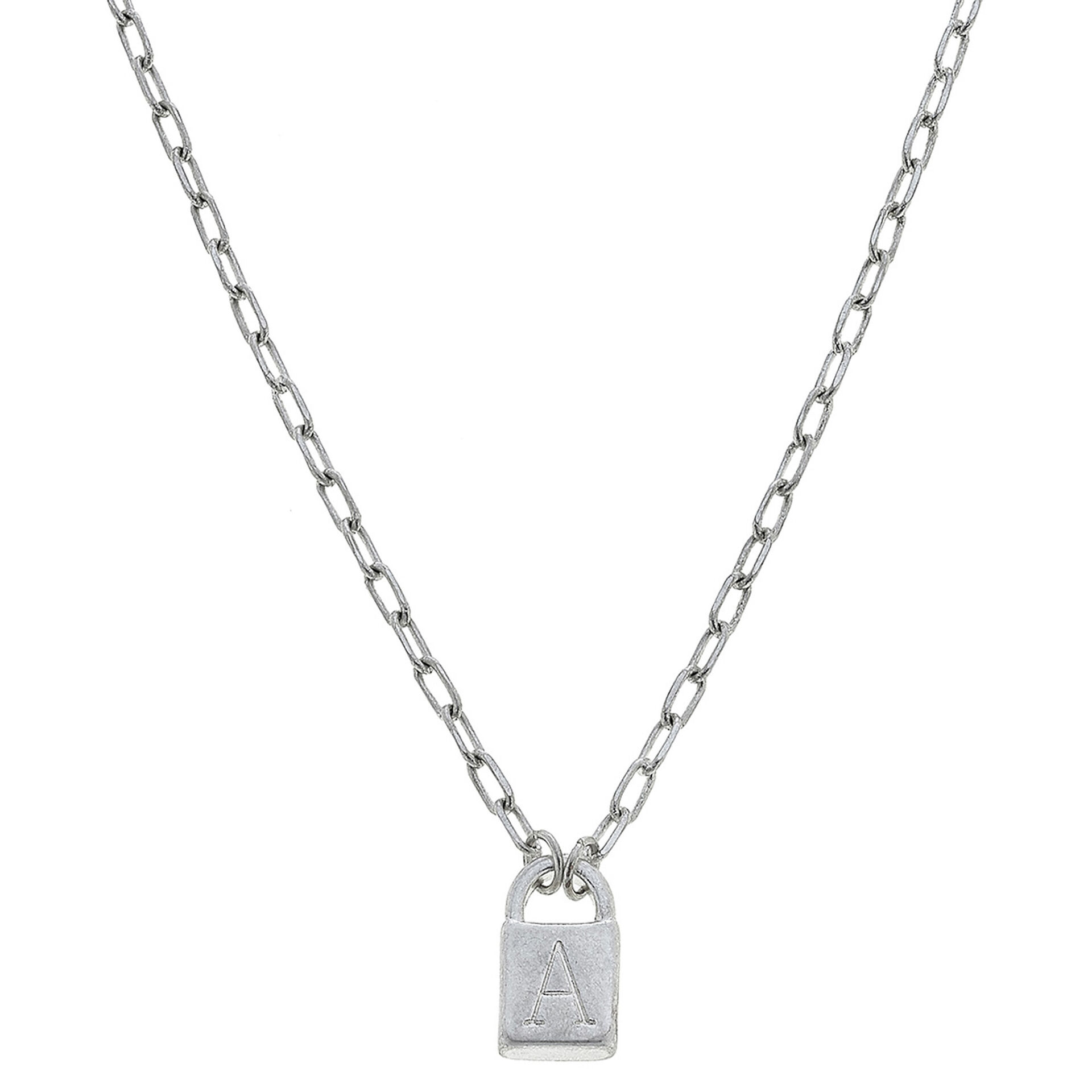 A Initial Silver Padlock Pendant Necklace, 16" Jewelry Hallmark