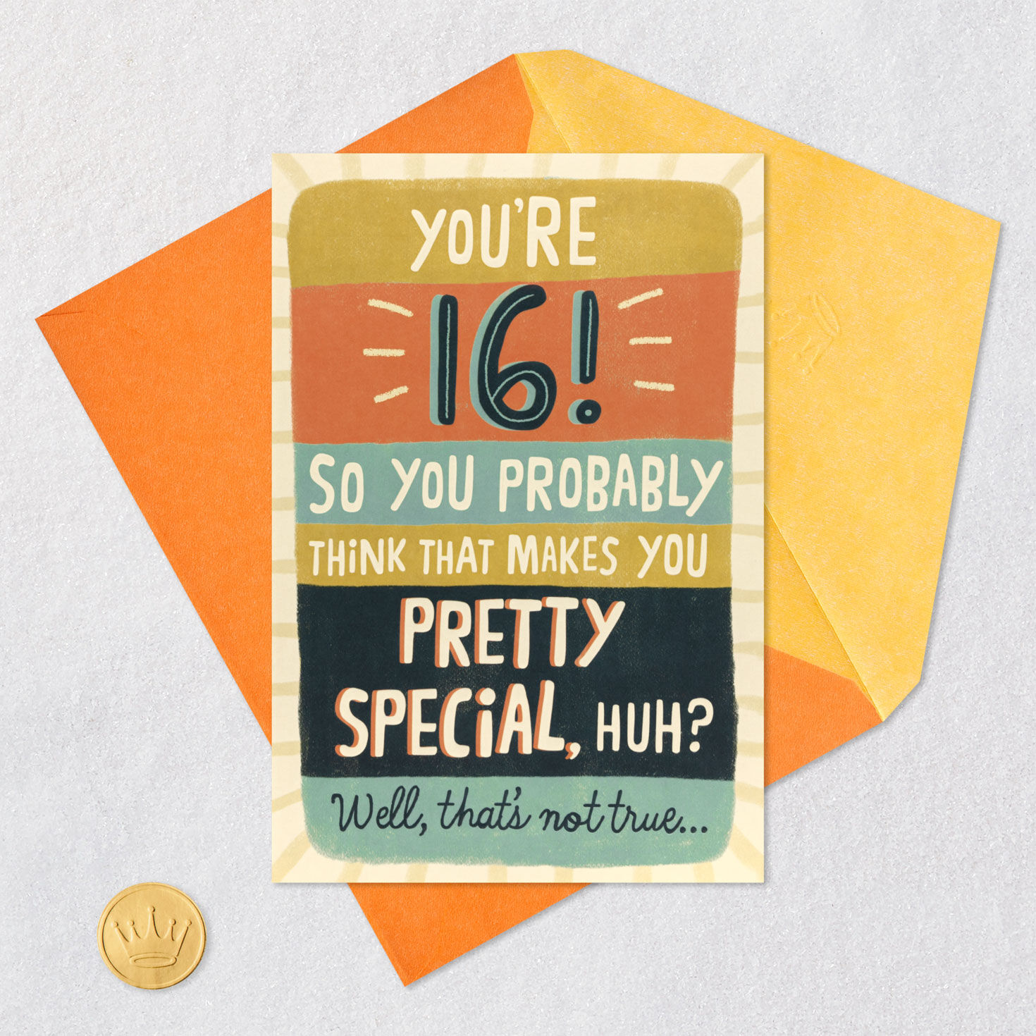Stripe and Rays Sign 16th Birthday Card Card Front with Envelope and Gold Seal image number 5