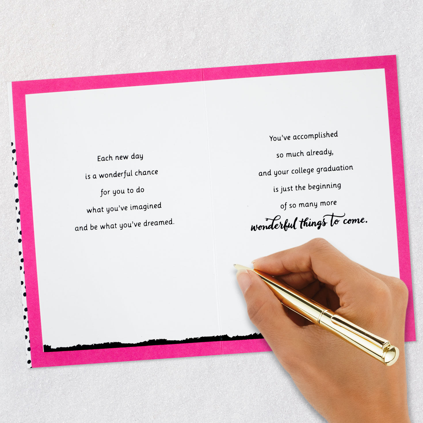 Pink Rose on Black Dots College Graduation Card Signing card image number 7