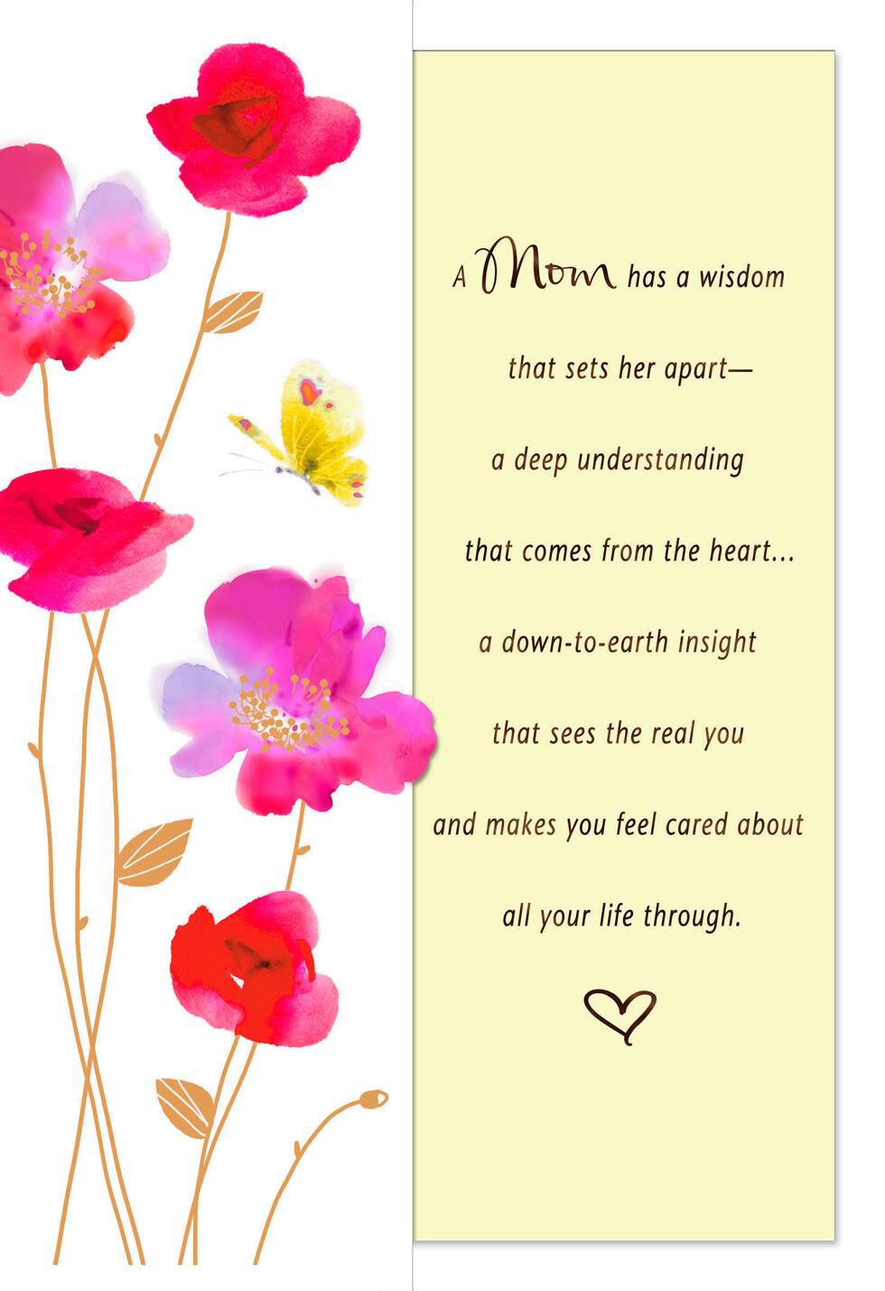 Pink Flowers and Yellow Butterfly Mother's Day Card from Son