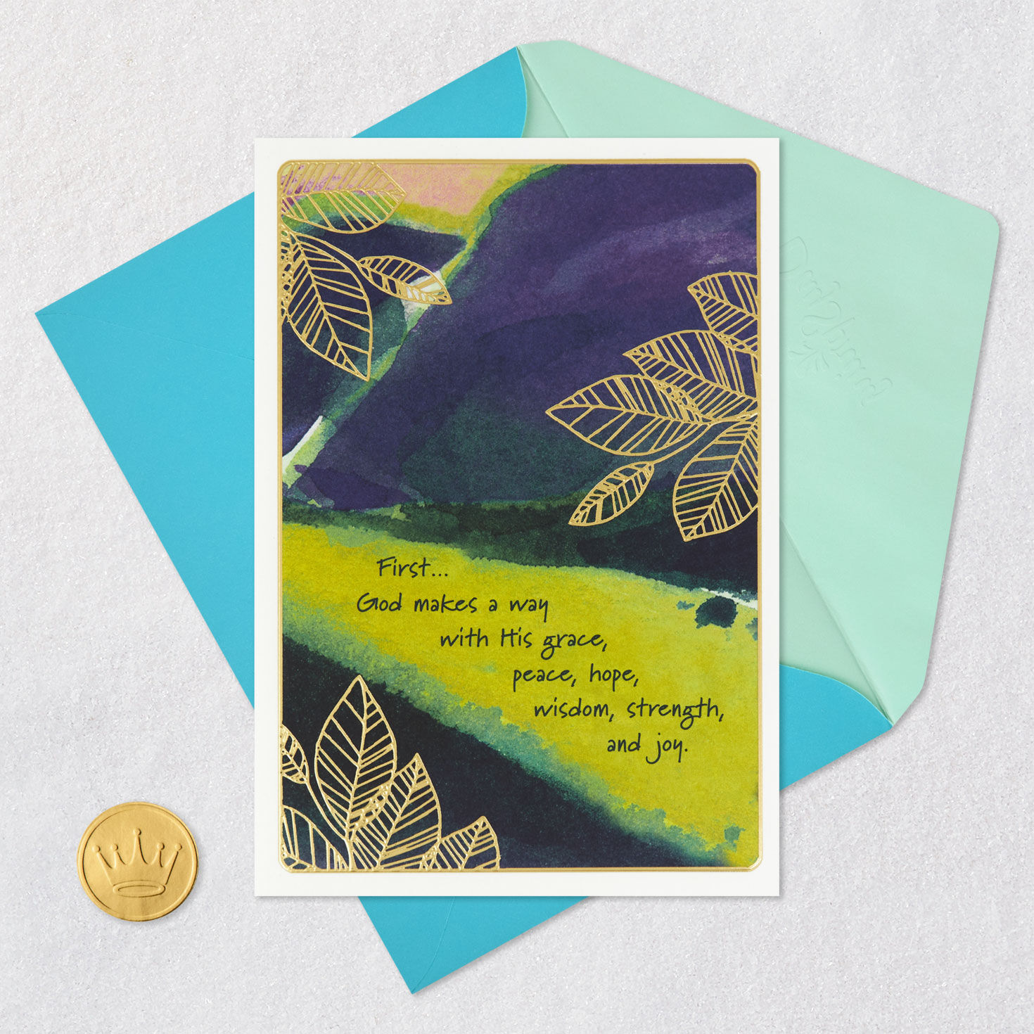 Landscape and Leaves Religious Encouragement Card Card Front with Envelope and Gold Seal image number 6