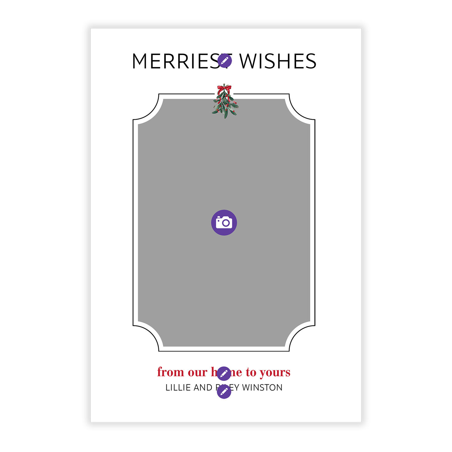 Simple Mistletoe Personalized Christmas Photo Card Card Front indicating personalization image number 5