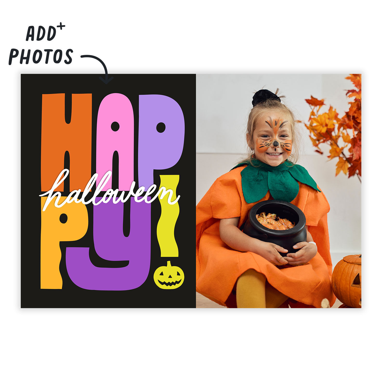 Large Colored Letters Personalized Halloween Card Card Front indicating personalization image number 2