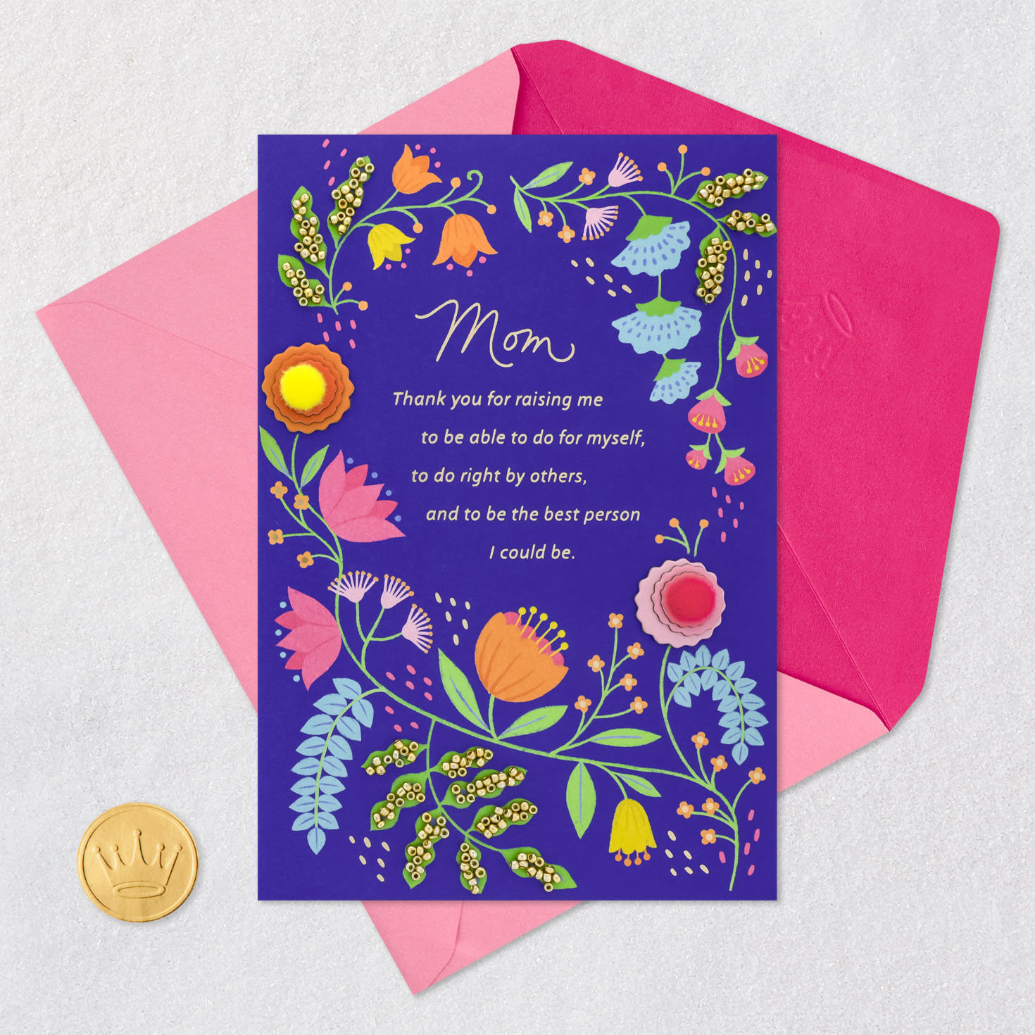 Colorful Floral Birthday Card for Mom Card Front with Envelope and Gold Seal image number 5