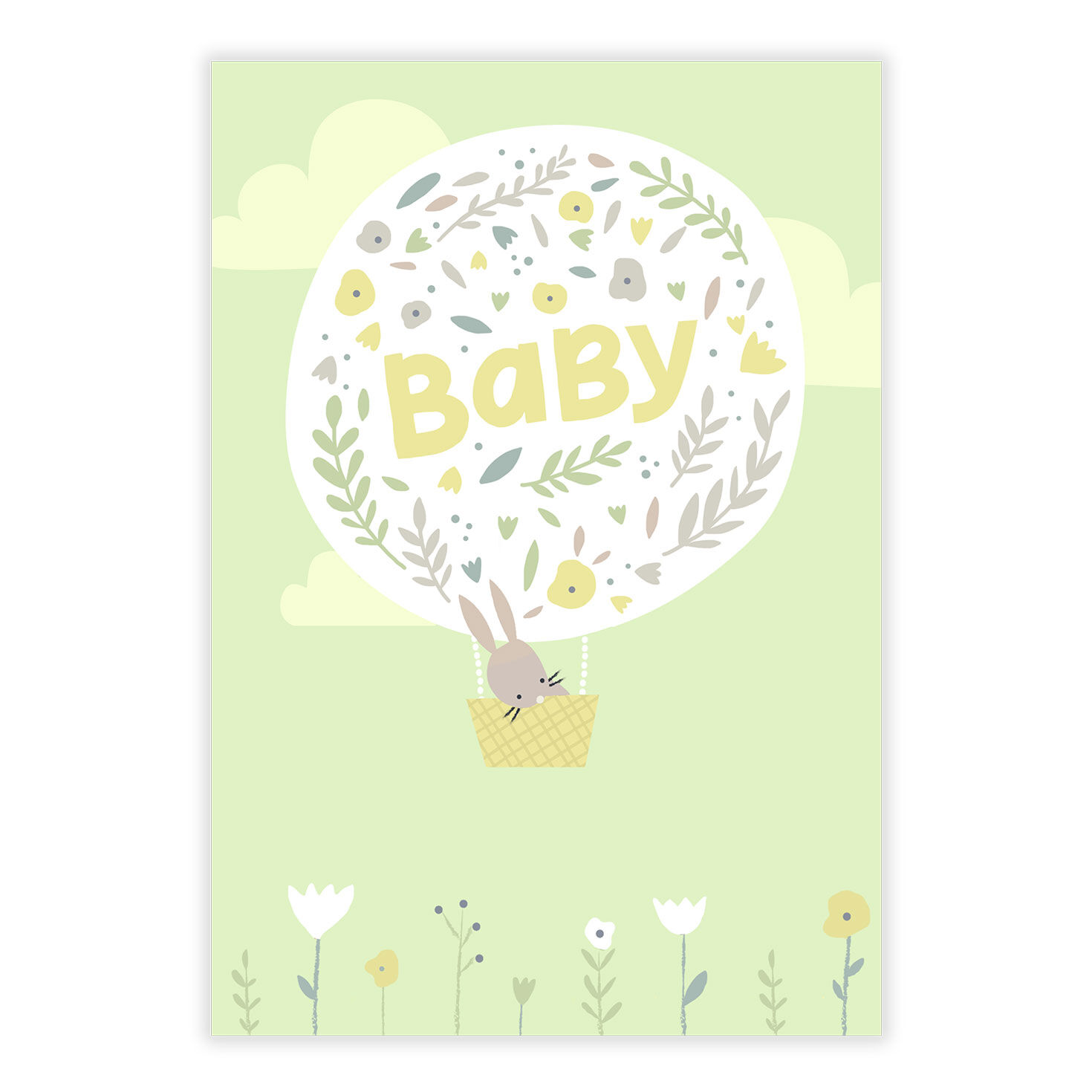 Bunny in Basket Balloon Personalized Baby Card front image number 2
