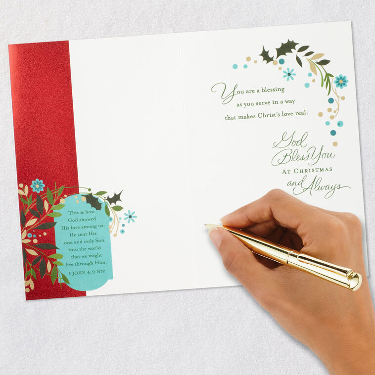 Cross and Flowers Clergy Appreciation Christmas Card signing card image number 7