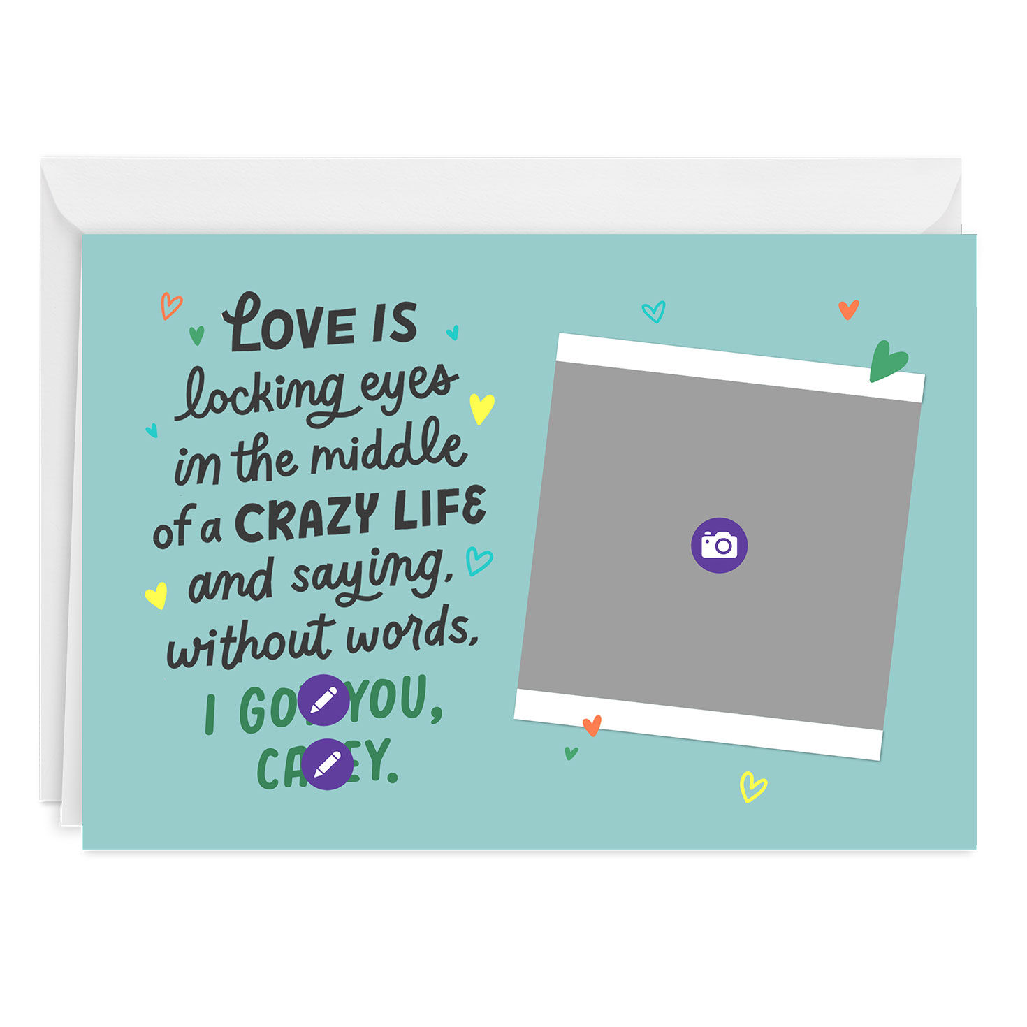 Colorful Hearts Romantic Folded Love Photo Card  image number 3