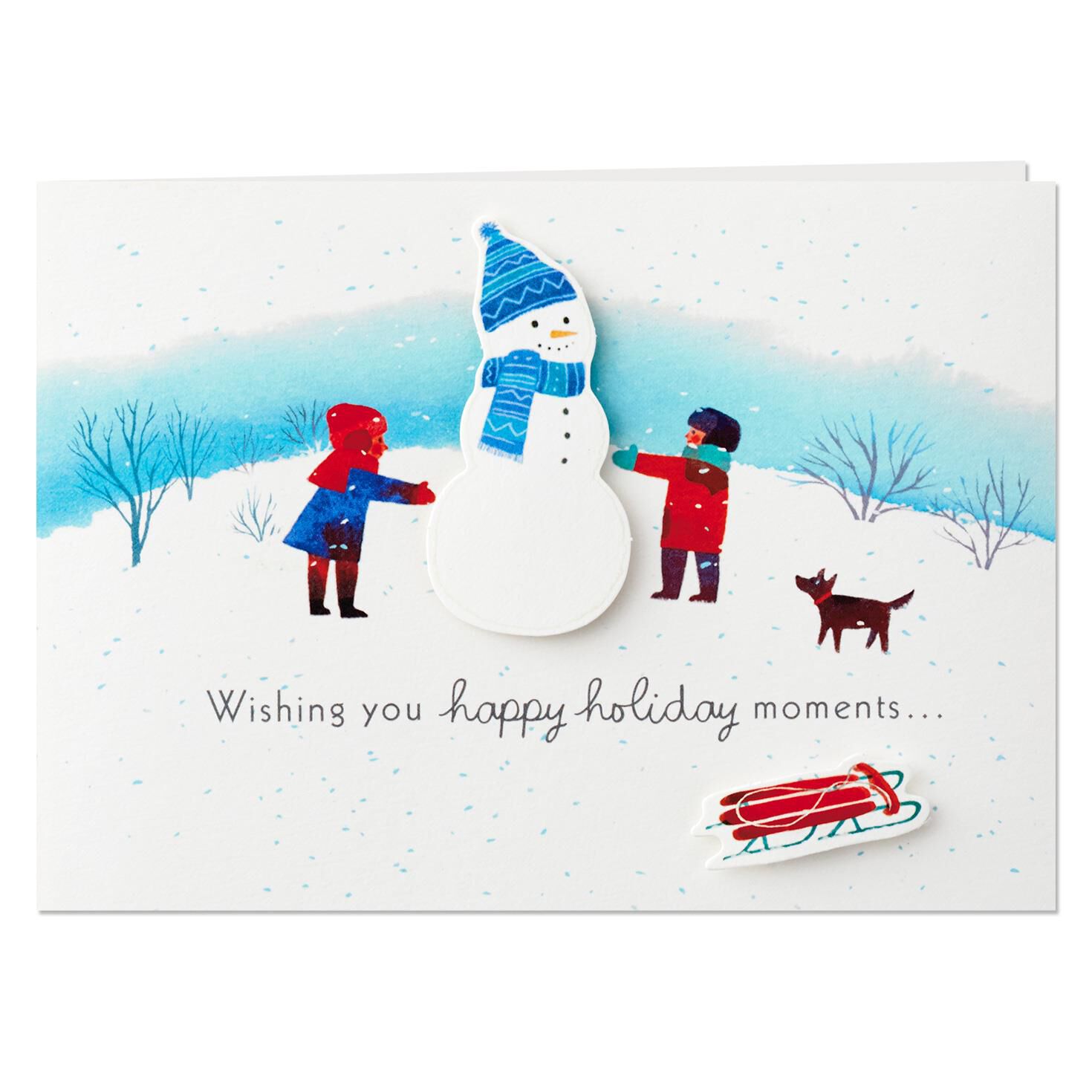 Snowman On Sled Happy Holiday Moments Mini Pop Up Christmas Card
