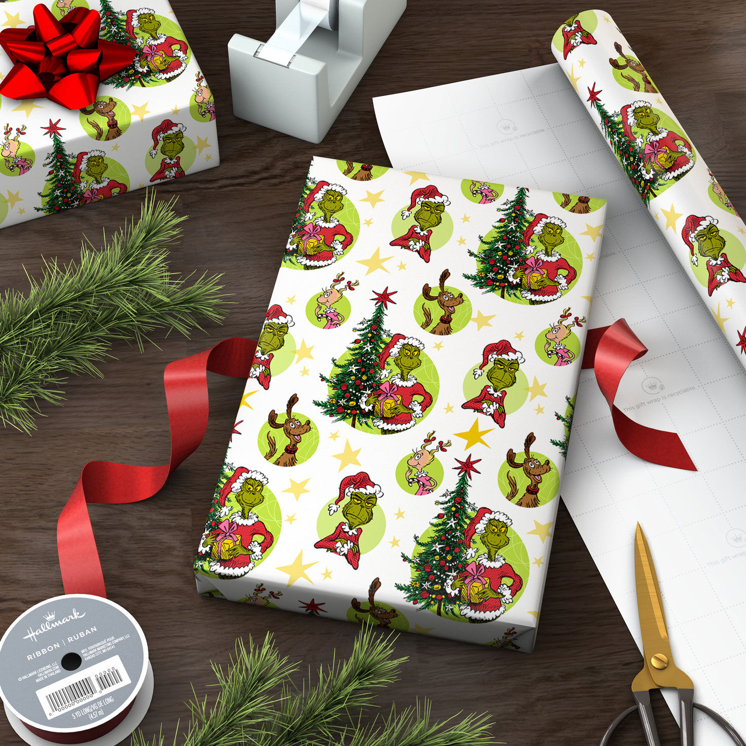Dr. Seuss Grinch Vignettes Christmas Wrapping Paper Wrapped package image number 3