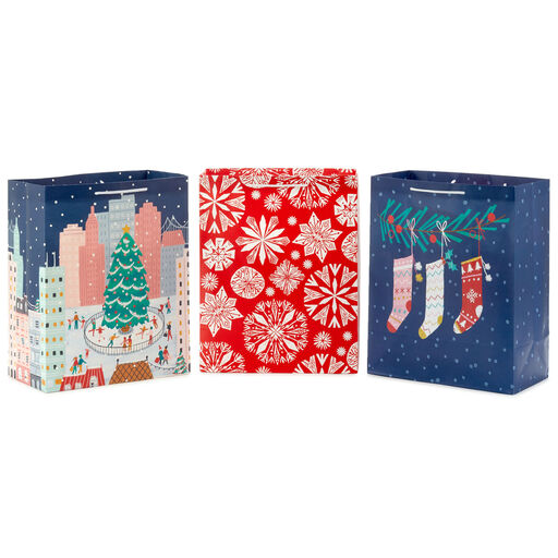 13" 'Tis the Season 3-Pack Large Christmas Gift Bags Assortment, 