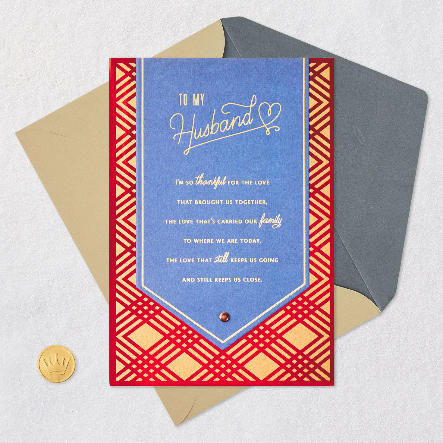 Red and Gold Plaid Father's Day Card Card Front with Envelope and Gold Seal image number 6