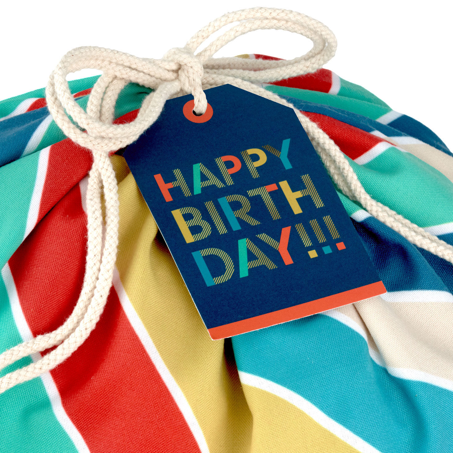 28" Bold Diagonal Stripes Birthday Canvas Gift Sack With Gift Tag, , large image number 5