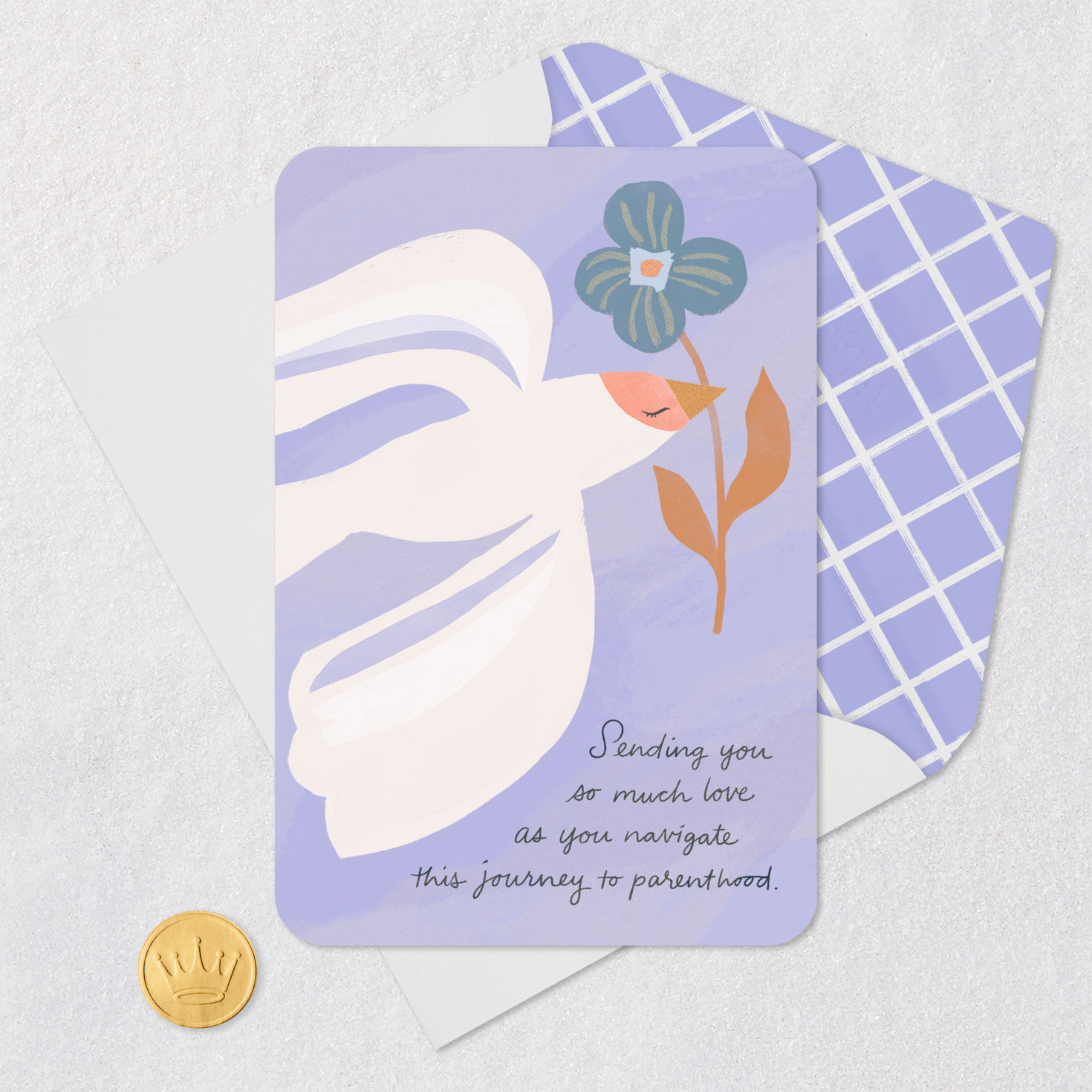 Bird With Flower Infertility Support Encouragement Card Card Front with Envelope and Gold Seal image number 5