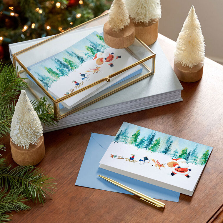 Santa Friends in Snow Boxed Christmas Cards Pack in use image number 7