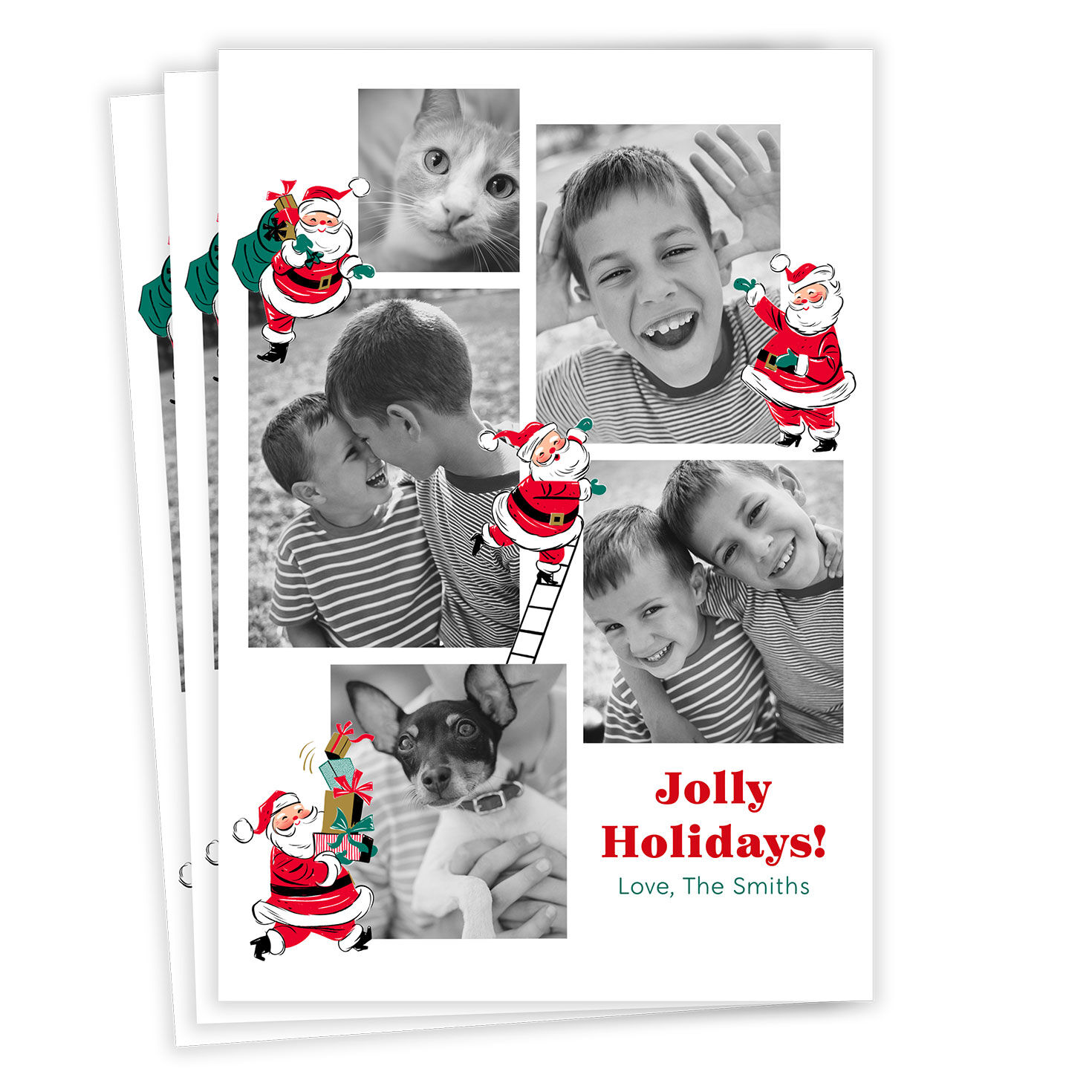 Jolly Vintage Santas Photo Collage Flat Christmas Photo Card