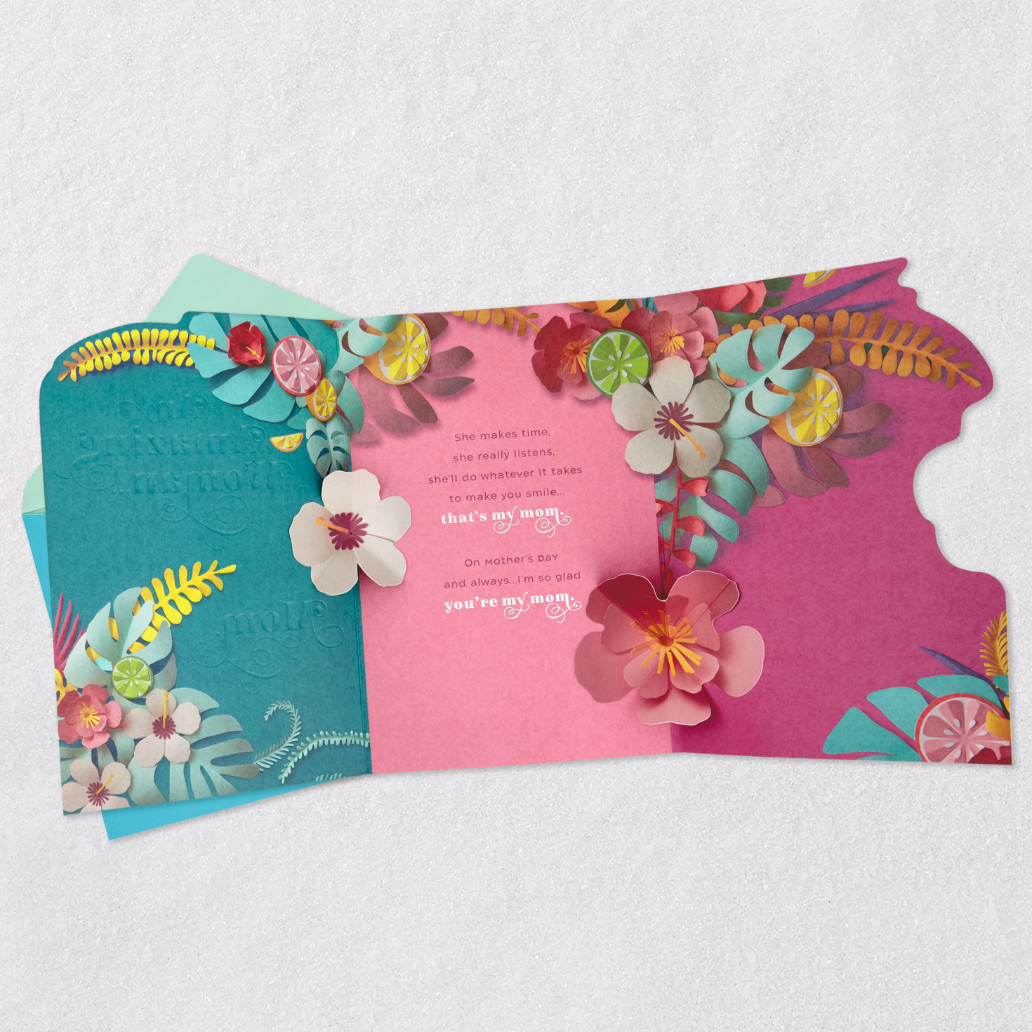 Tropical Flowers Pop-Up Mother's Day Card for Mom Open card with envelope image number 5