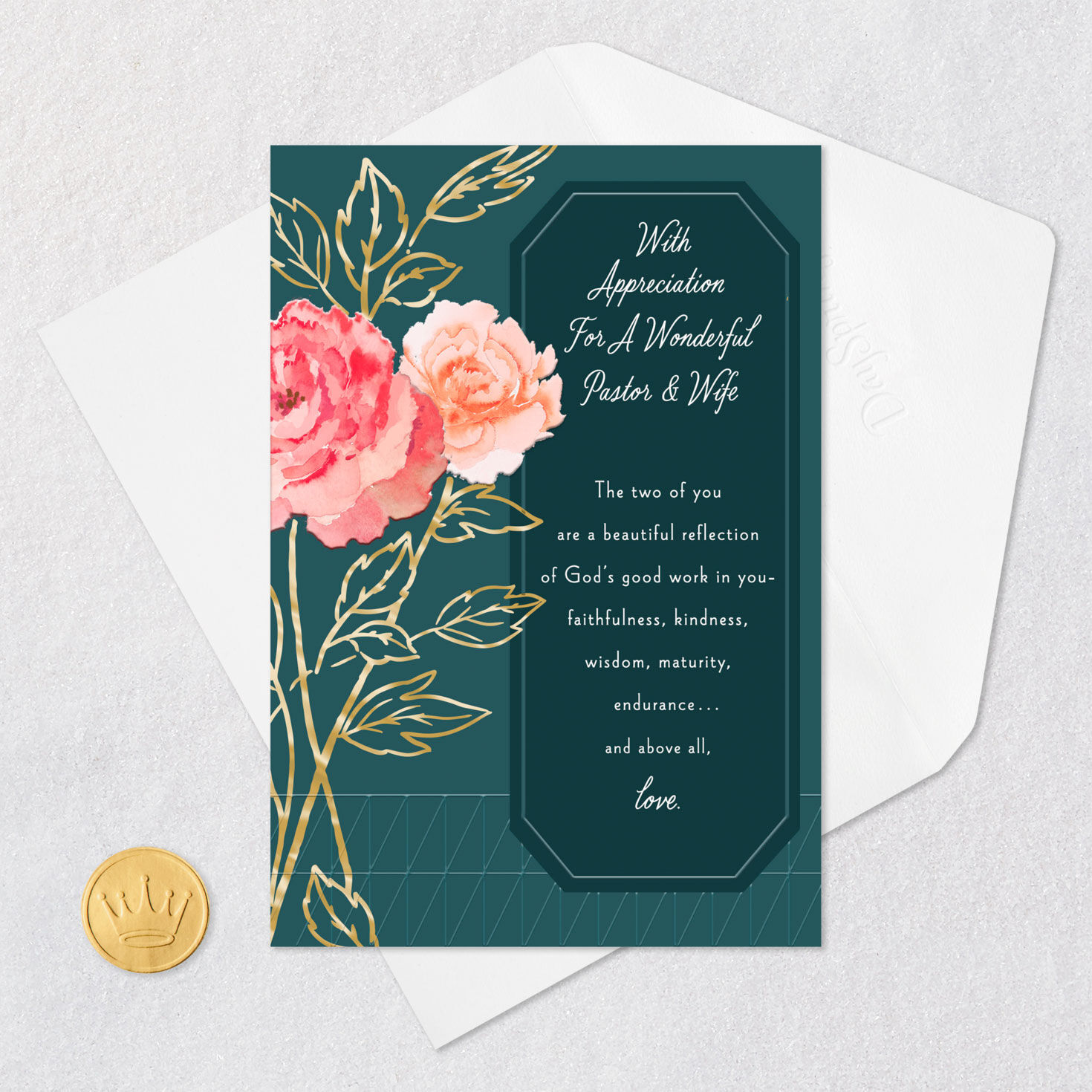 Watercolor Flowers Religious Pastor Appreciation Card Card Front with Envelope and Gold Seal image number 6