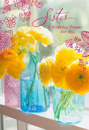 Flowers And Doodles Religious Birthday Card For Sister Greeting