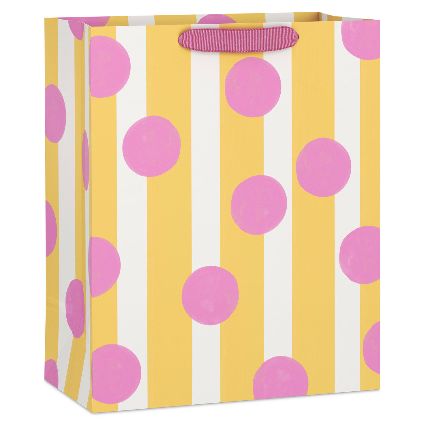 13" Pink Dots on Yellow Stripes Large Gift Bag