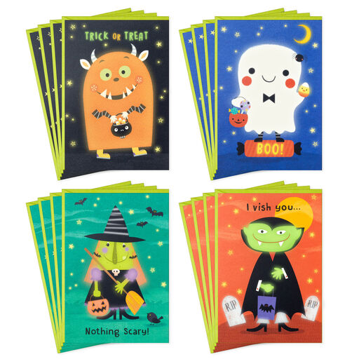 Glow in the Dark Boxed Halloween Cards Assortment, Pack of 16, 