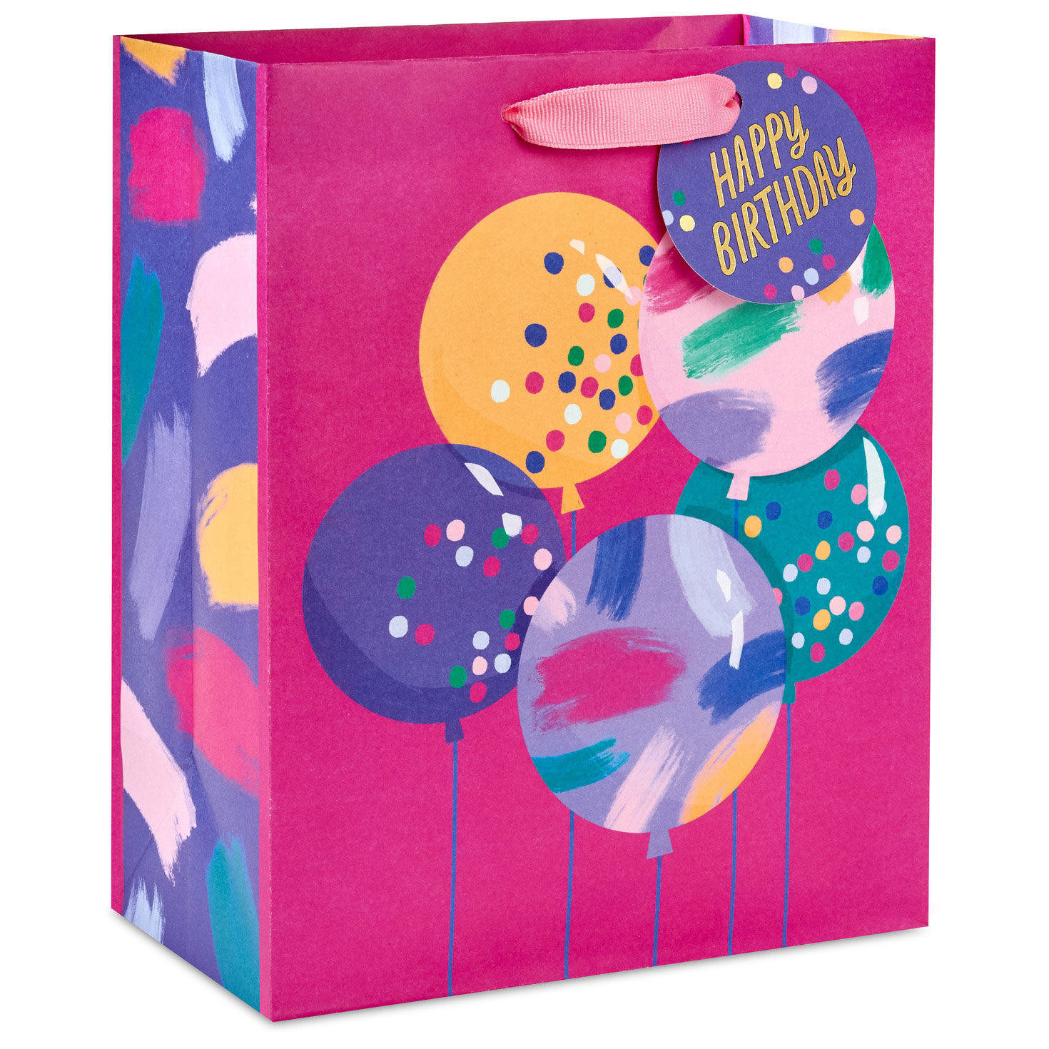 9.6" Bright Balloons on Fuchsia Medium Birthday Gift Bag